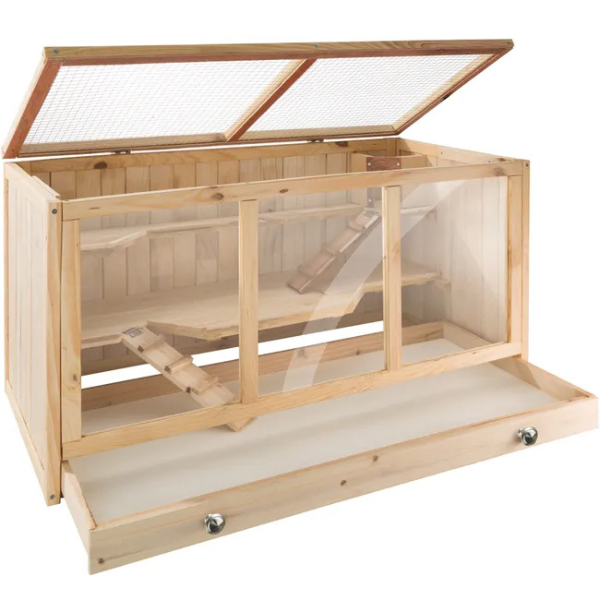 Cage pour rongeurs en bois toit grillagé ouvrant