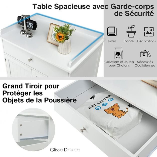 Enceinte de Bac à Litière pour Chat - Meubles Toilette Cachés pour Chat avec Tiroir et 2 Portes
