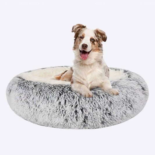 Panier gris en coton et peluche pour chien XXL