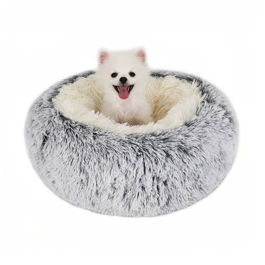 Panier gris en coton et peluche pour chien XXL