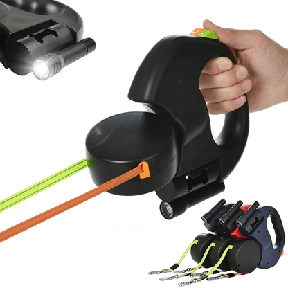 Laisse rétractable double avec lumière